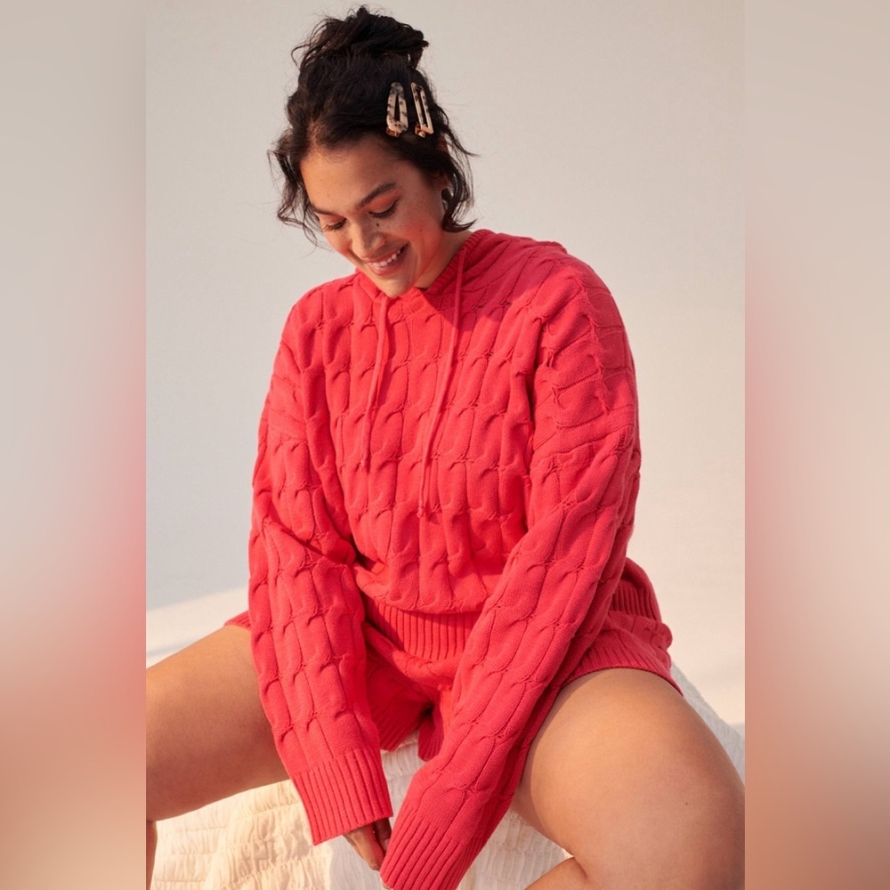 Elly Cable Knit Hooded Sweater - PINK ANTHROPOLOGY SATURDAY/SUNDAY WOMEN 3X - Picture 10 of 10